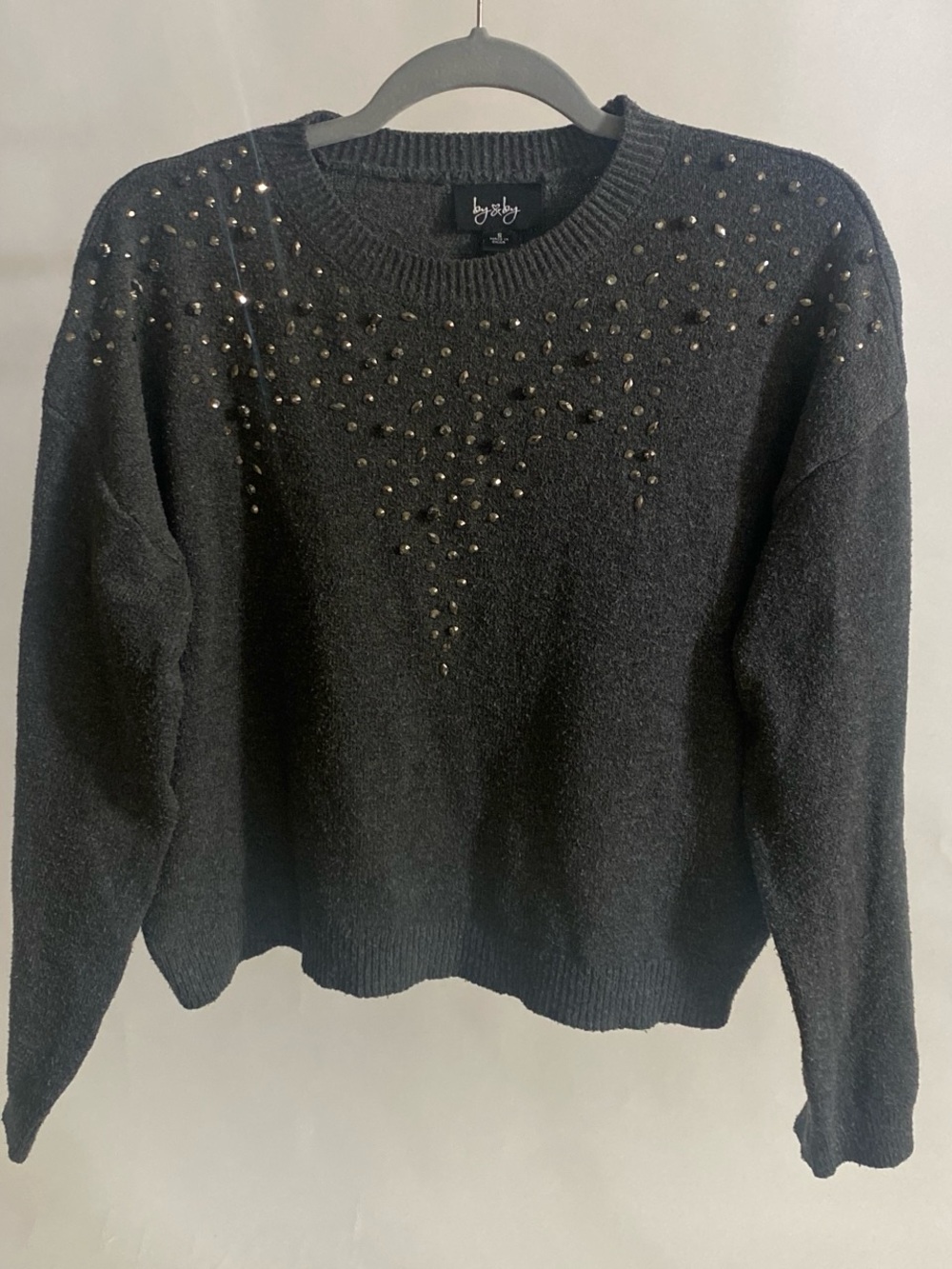 Charcoal gray Embellished Crewneck Sweater